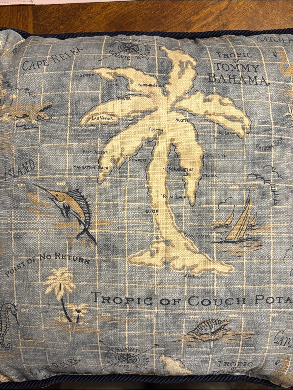 Tommy Bahama Coastal Map Throw Pillow in Blue and Cream